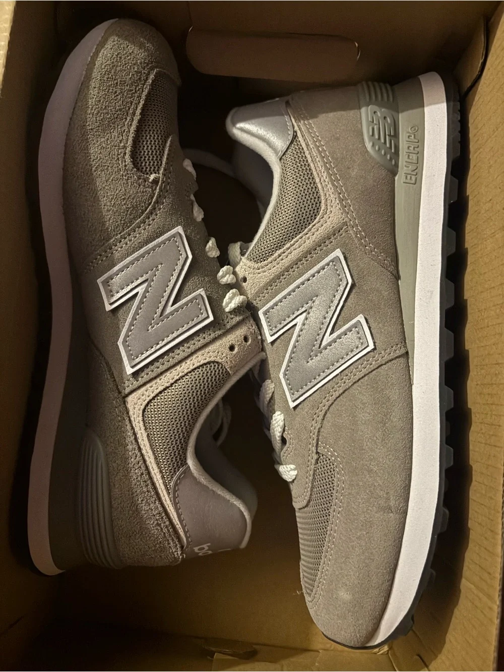 New Balance Taupe and Light Gray Suede Mesh Sneaker